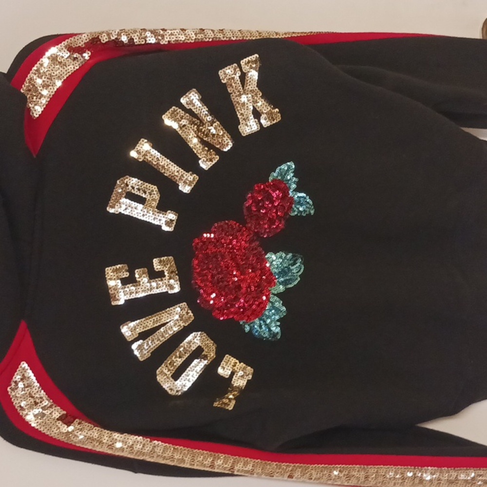 Victoria's Secret PINK Black Hoodie with Gold Sequins
